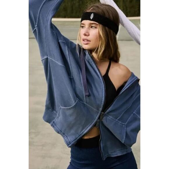 Free People ALL YOUR LOVE Oversized Hoodie Sweatshirt Supernova Blue S NWOT $128 - Picture 2 of 11